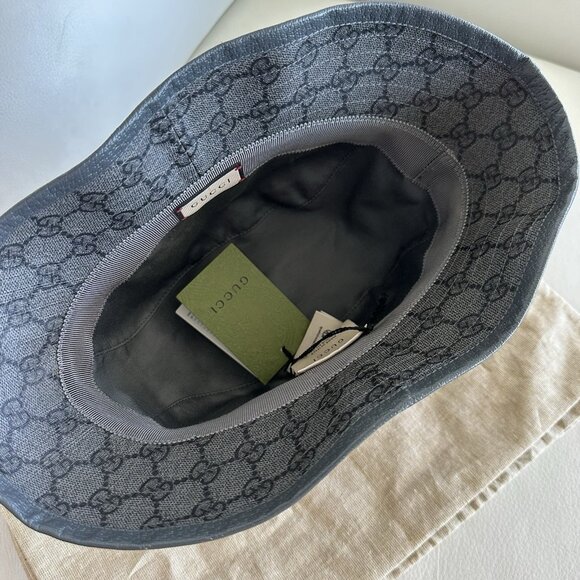 NWT Gucci GG Supreme Hat Bucket Fedora Grey Black Graphite Monogram Sz S - Picture 8 of 11
